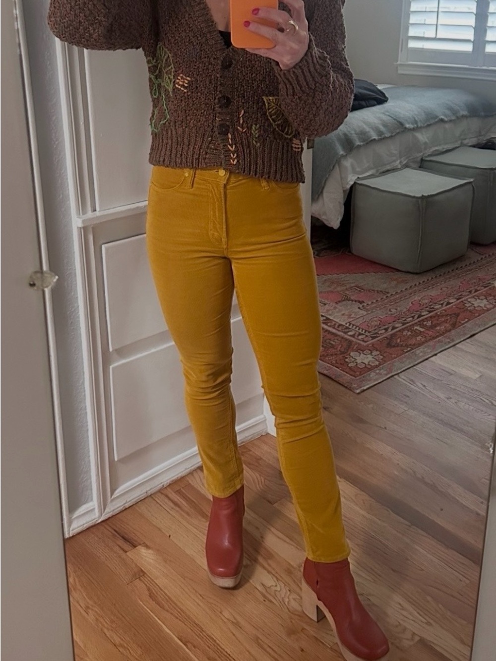 Anthropologie Brown Knit Cardigan with Embroidered Details